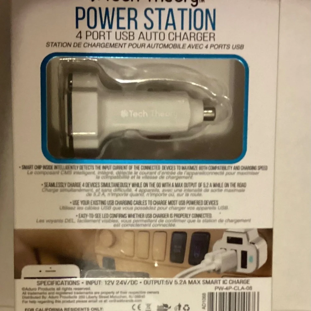 NWT Tech Theory Power Station 4 port usb auto charger